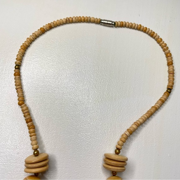 VINTAGE Wood & Copper Beaded Necklace - Picture 9 of 10